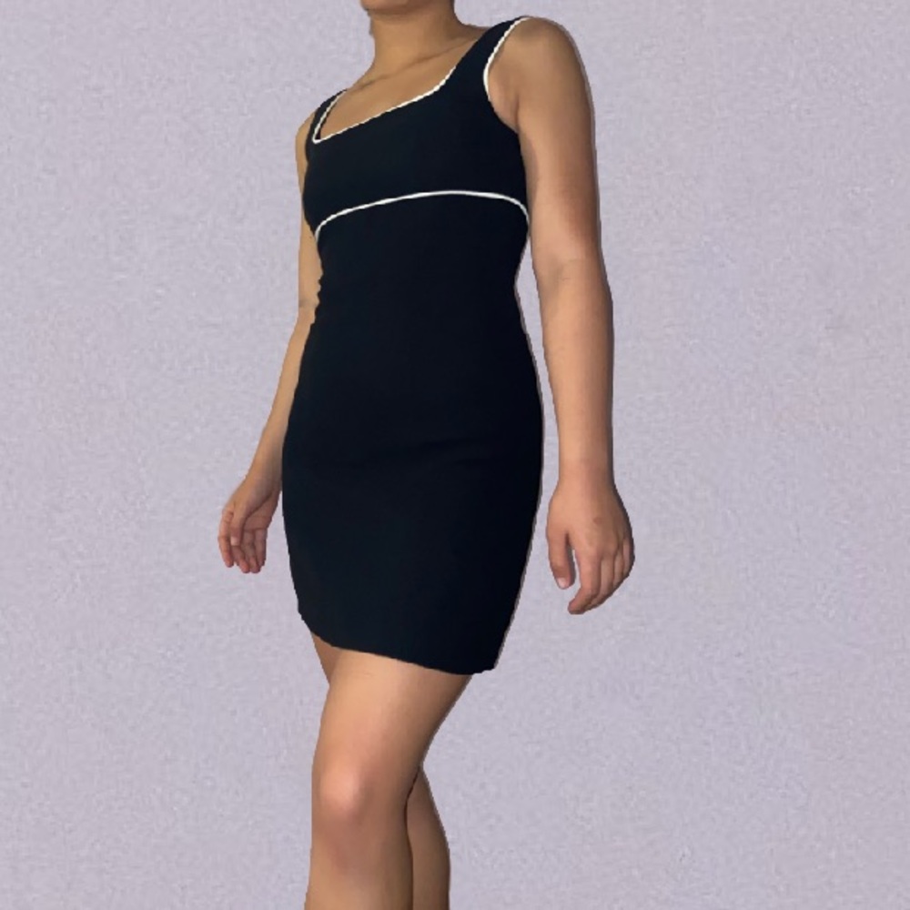 Bebe Empire Waist Contrast Trim Black Minidress